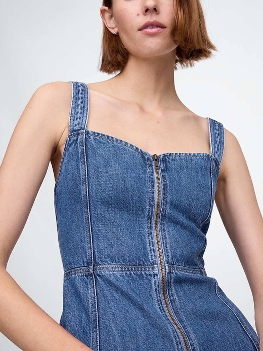 GAP UltraSoft Denim Zip-Front Maxi Dress Medium Wash Size M - Picture 2 of 15